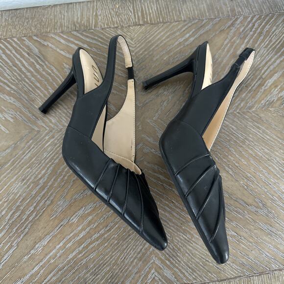 UNISA Black Pleated Pointed Toe Stiletto Slingback Heels Pumps Size 7 M Shoes - Picture 10 of 10